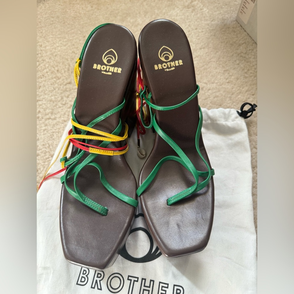 Gemini Leather-strap Wooden Sandals - Multi